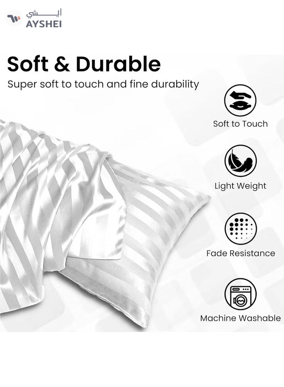 Eworld Set of 2 White Satin Stripe Pillow Covers Featuring 300 Thread Count, 1cm Satin Stripe-3-3