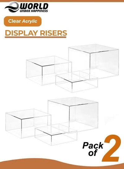 Eworld 2 Sets of 3 Clear Acrylic Nesting Cube Risers with Hollow Bases-0