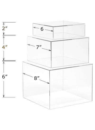 Eworld 2 Sets of 3 Clear Acrylic Nesting Cube Risers with Hollow Bases-1