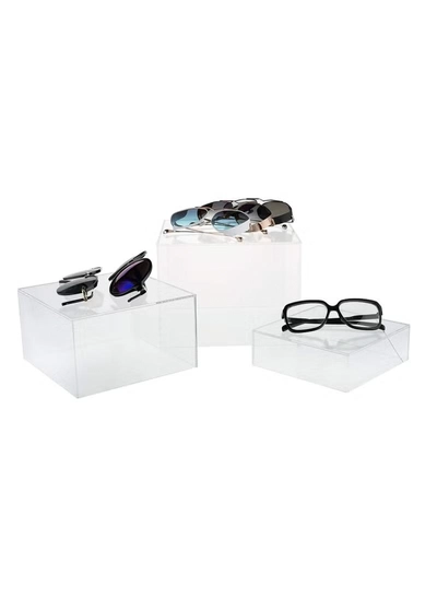 Eworld 2 Sets of 3 Clear Acrylic Nesting Cube Risers with Hollow Bases-3
