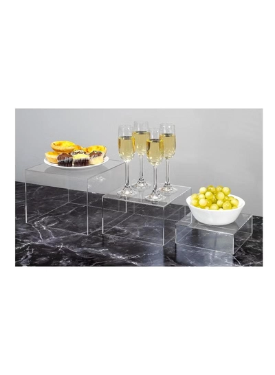 Eworld 2 Sets of 3 Clear Acrylic Nesting Cube Risers with Hollow Bases-4