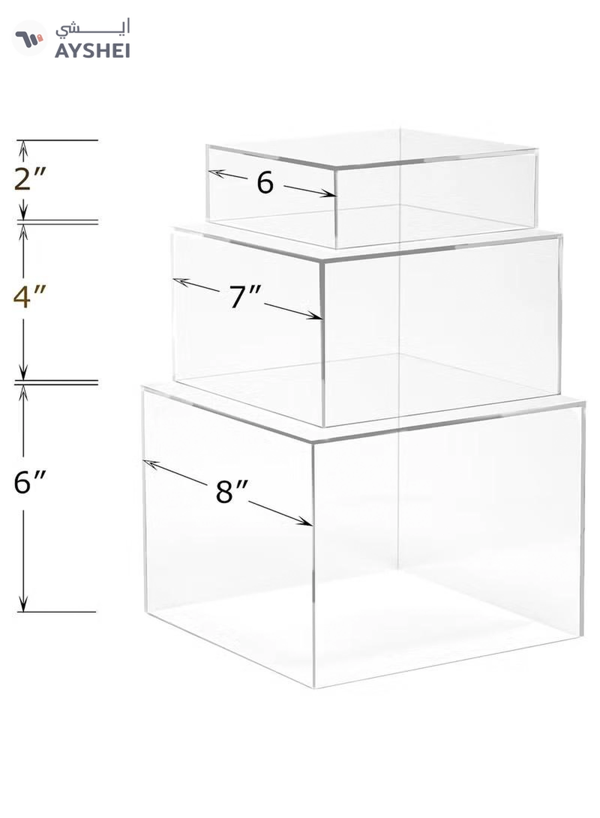 Eworld 2 Sets of 3 Clear Acrylic Nesting Cube Risers with Hollow Bases-1-1