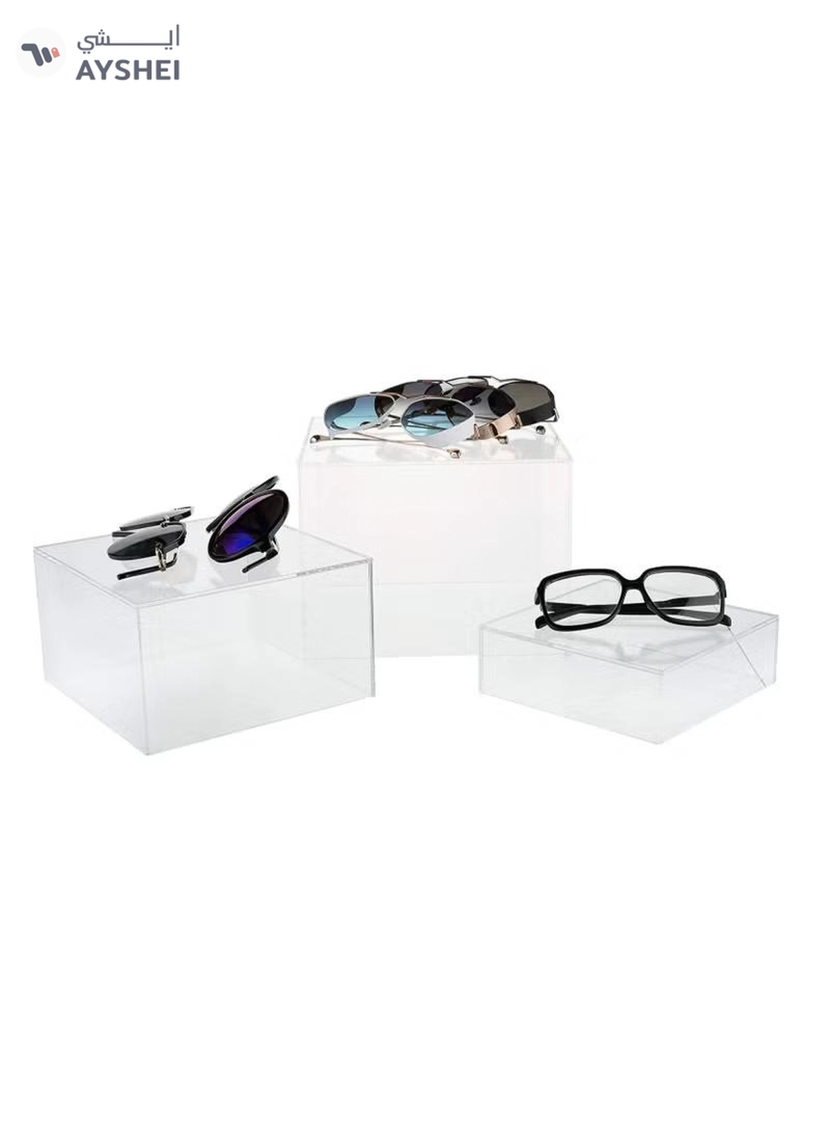 Eworld 2 Sets of 3 Clear Acrylic Nesting Cube Risers with Hollow Bases-3-3