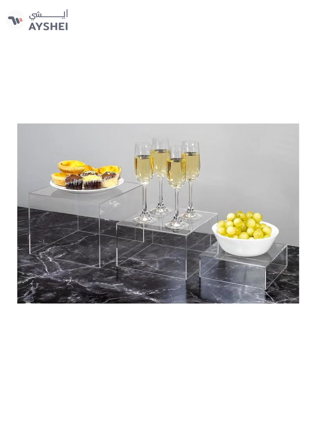 Eworld 2 Sets of 3 Clear Acrylic Nesting Cube Risers with Hollow Bases-4-4