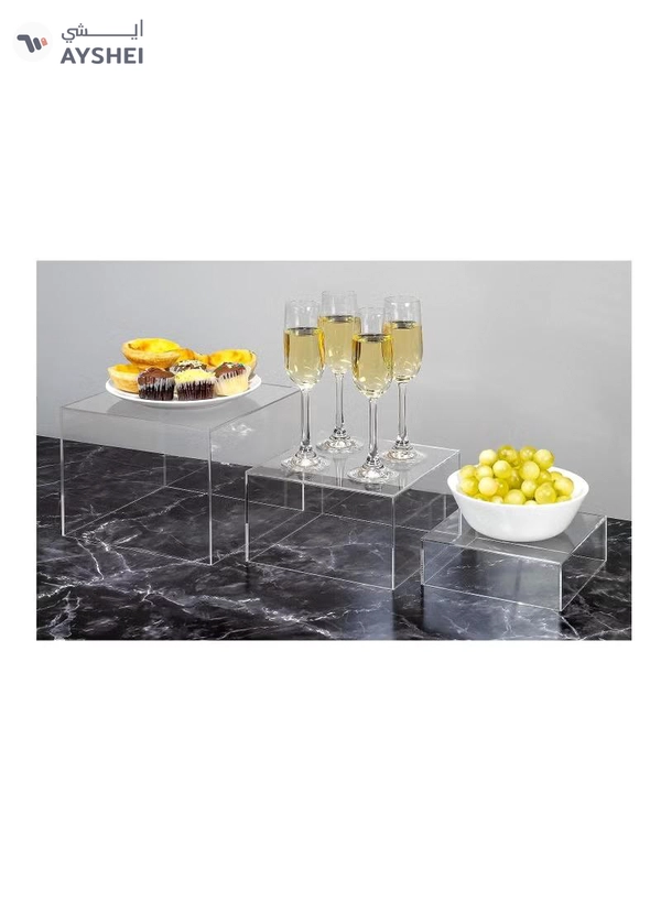 Eworld 2 Sets of 3 Clear Acrylic Nesting Cube Risers with Hollow Bases