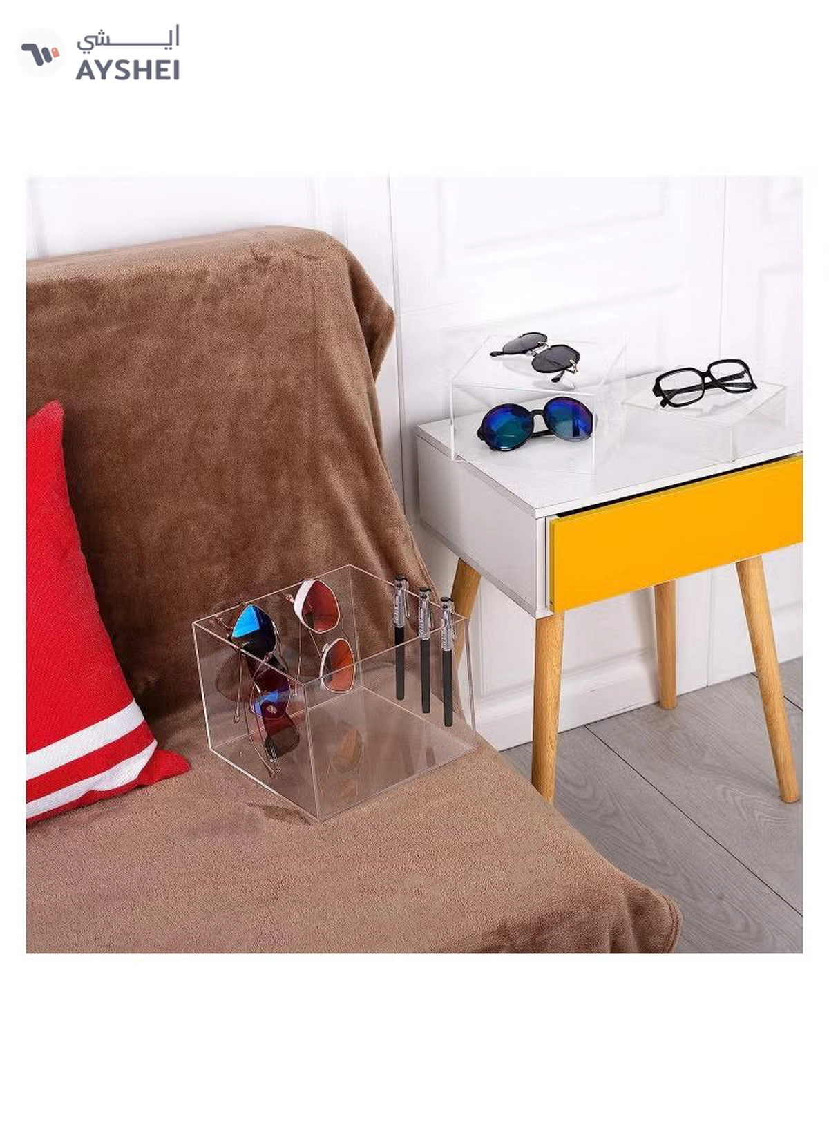 Eworld 2 Sets of 3 Clear Acrylic Nesting Cube Risers with Hollow Bases-5-5