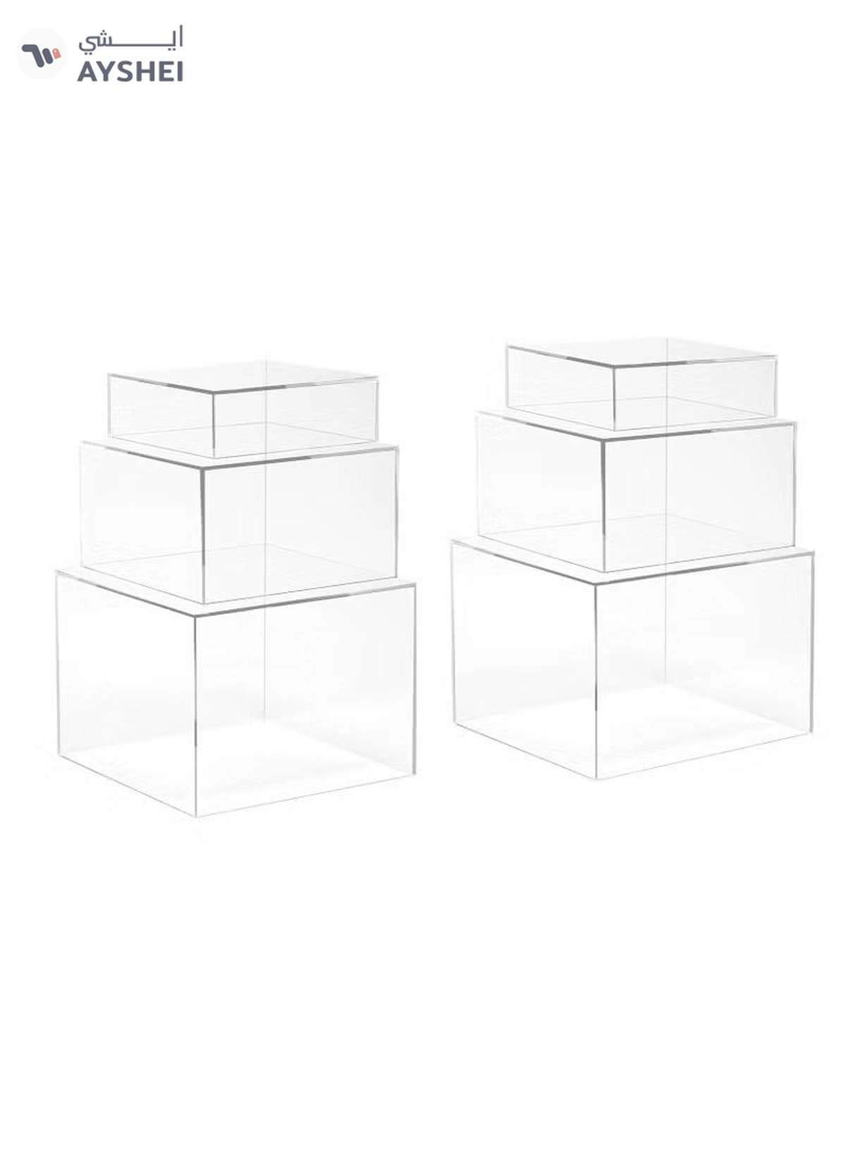 Eworld 2 Sets of 3 Clear Acrylic Nesting Cube Risers with Hollow Bases-6-6