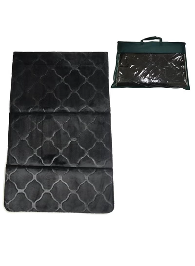 Yuwell Foldable Prayer Mat with Back Support & Carrying Bag, 2-in-1 Prayer Rug Sajadah, Anti-Slip Islamic Salah Mat Soft Velvet Mat 110×65CM for Men & Women, Portable Ramadan & Eid Gift Black-0