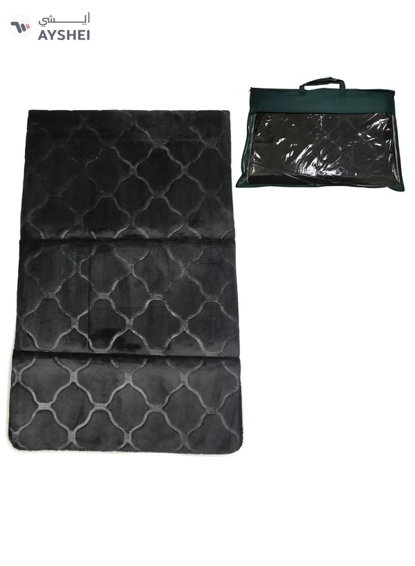 Yuwell Foldable Prayer Mat with Back Support & Carrying Bag, 2-in-1 Prayer Rug Sajadah, Anti-Slip Islamic Salah Mat Soft Velvet Mat 110×65CM for Men & Women, Portable Ramadan & Eid Gift Black