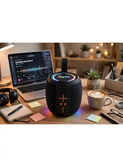 Buytiti CH-J2105 Bluetooth Portable Speaker with Dynamic RGB Lights, Powerful Sound Output, TWS Stereo Connection, FM Radio, USB and TF Card Compatibility, Rechargeable Battery, and Stylish Modern Design-4