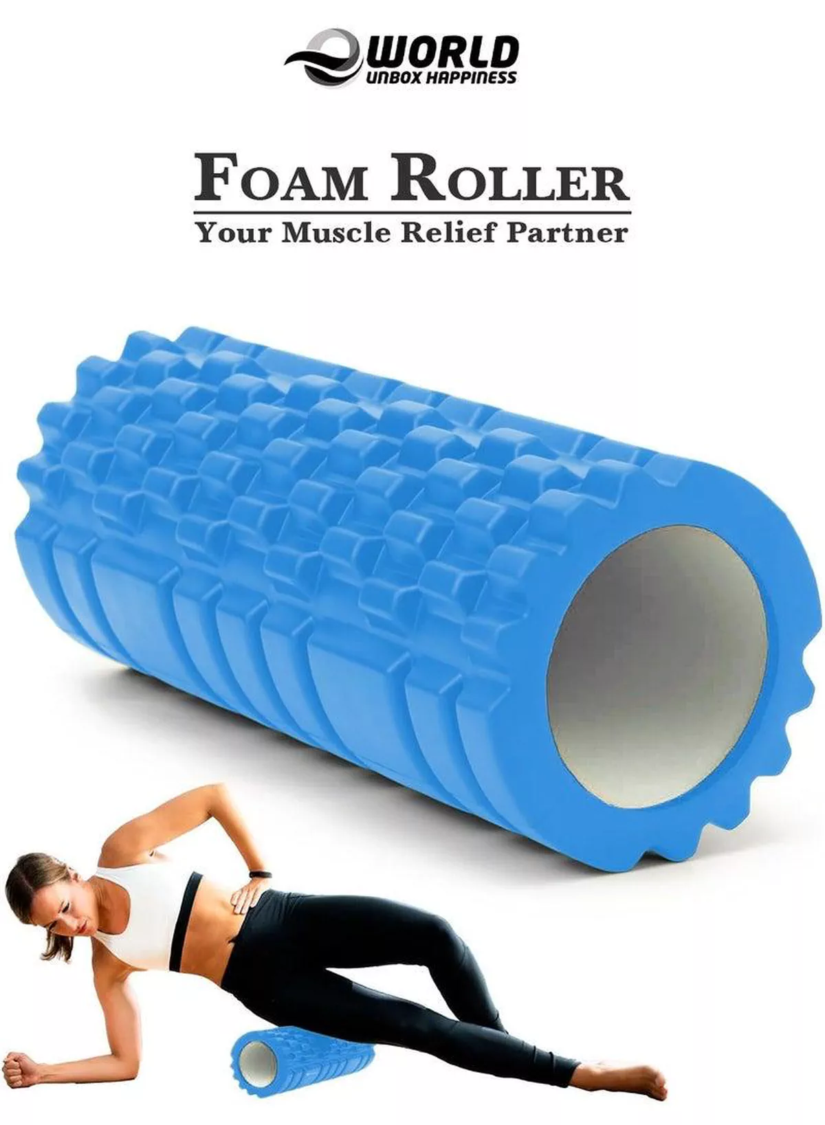EVA Foam Roller for Yoga & Deep Tissue Massage | High-Density Muscle Recovery Roller for Stretching, Pilates, and Physiotherapy | Blue
