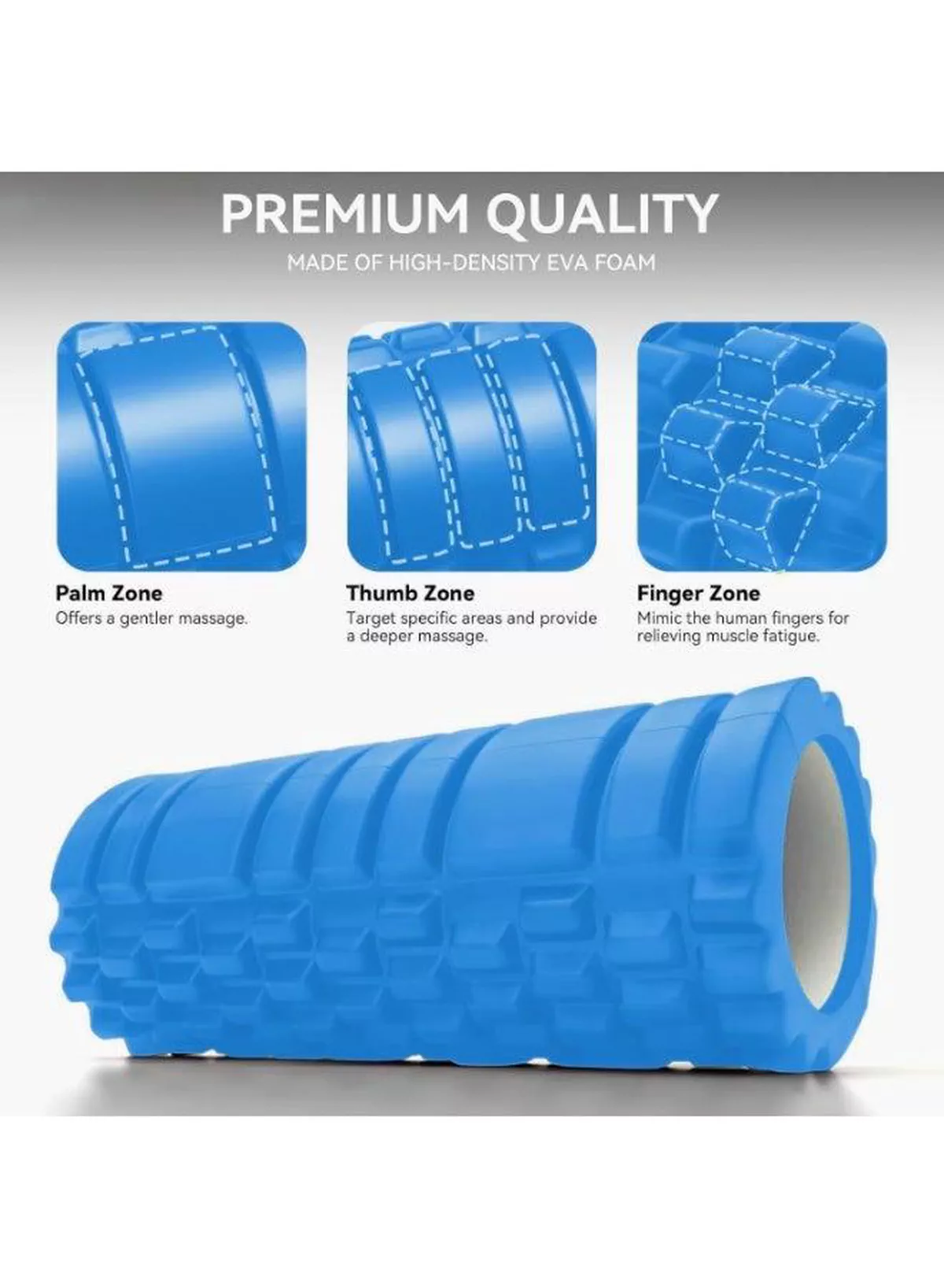 EVA Foam Roller for Yoga & Deep Tissue Massage | High-Density Muscle Recovery Roller for Stretching, Pilates, and Physiotherapy | Blue-2-2