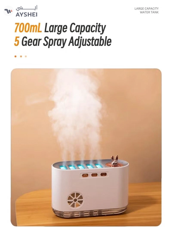 Yuwell 700ML Large Capacity Aromatherapy Air Humidifier 5 Spray Nozzles Heavy Mist USB Aroma Diffuser With Music Rhythm Lamp Humidifiers Multimode Essential Oil Diffuser Flame Aroma Diffuser Auto-Off White