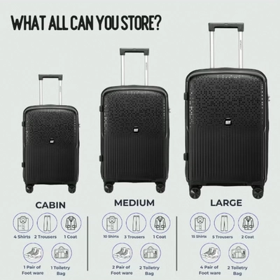 British Tourister 3 Piece Polypropylene Hard Side Spinner Luggage Trolley Set 20/24/28 Inch - Black-6