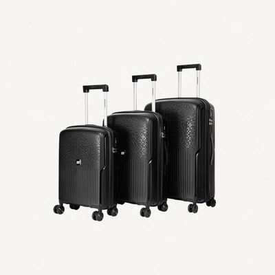 British Tourister 3 Piece Polypropylene Hard Side Spinner Luggage Trolley Set 20/24/28 Inch - Black-0