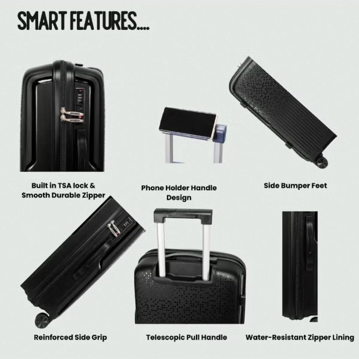 British Tourister 3 Piece Polypropylene Hard Side Spinner Luggage Trolley Set 20/24/28 Inch - Black-5-5