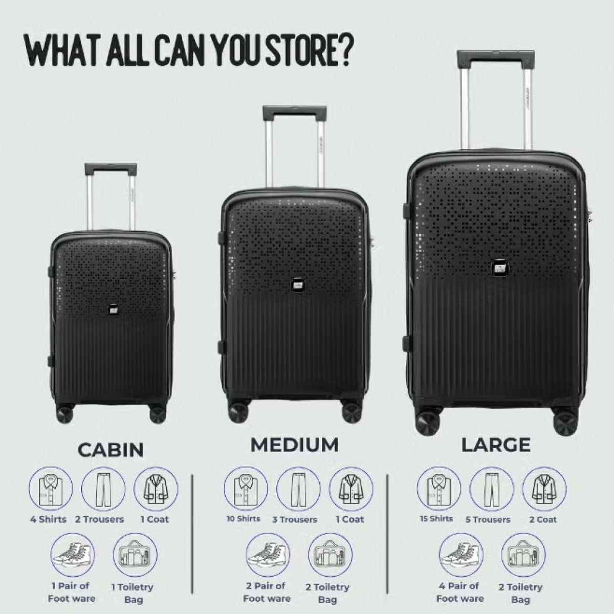 British Tourister 3 Piece Polypropylene Hard Side Spinner Luggage Trolley Set 20/24/28 Inch - Black-6-6