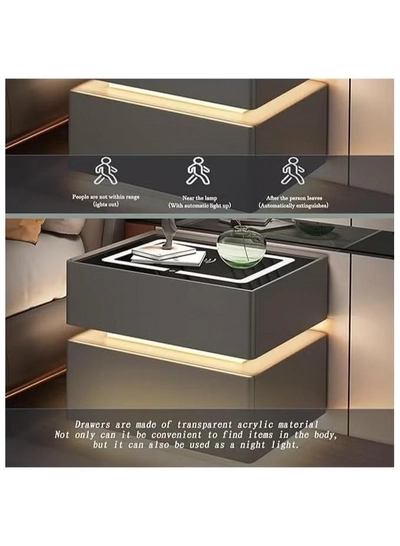 DubaiGallery Modern Bedside Nightstand Table with LED Mirror, Sensor Light, Wireless Charging and BT Speaker-2