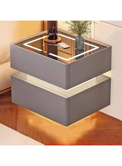 DubaiGallery Modern Bedside Nightstand Table with LED Mirror, Sensor Light, Wireless Charging and BT Speaker-0