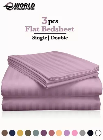 3 Piece Luxury Pink Striped Bed Sheet Set with 1 Flat Sheet and 2 Pillowcases for Hotel and Home Crafted from Ultra Soft and Breathable Microfiber for Year-Round Comfort, (Single/Double)-0