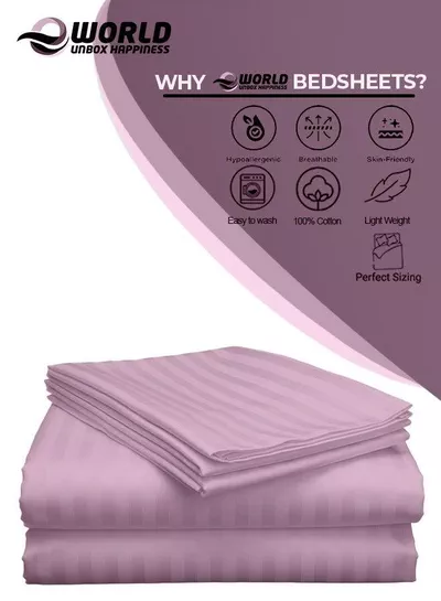 3 Piece Luxury Pink Striped Bed Sheet Set with 1 Flat Sheet and 2 Pillowcases for Hotel and Home Crafted from Ultra Soft and Breathable Microfiber for Year-Round Comfort, (Single/Double)-2