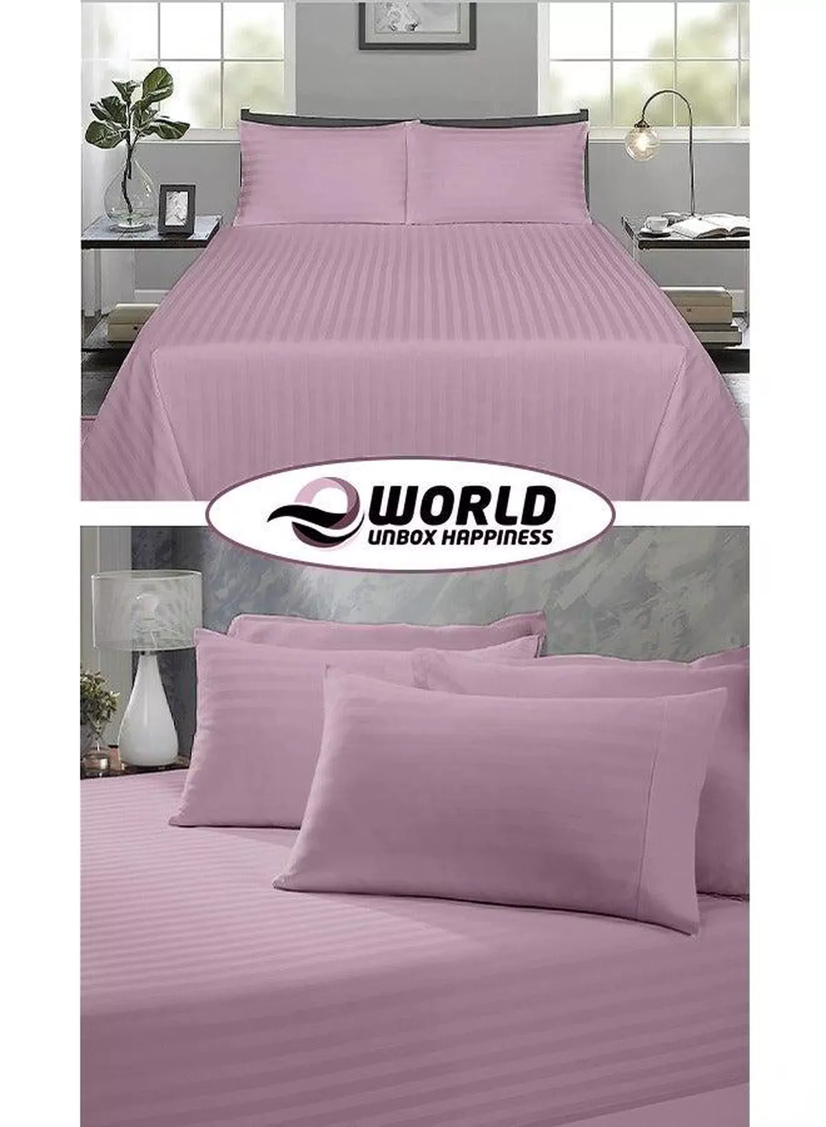 3 Piece Luxury Pink Striped Bed Sheet Set with 1 Flat Sheet and 2 Pillowcases for Hotel and Home Crafted from Ultra Soft and Breathable Microfiber for Year-Round Comfort, (Single/Double)-4-4