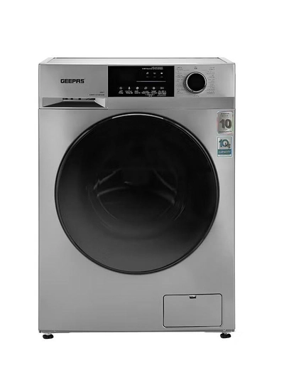 GEEPAS 10 KG Front Load Fully Automatic Washing Machine| Equipped With 15 Programs Including Quick Wash, Steam Wash, Cotton, Child Lock| 69L Drum Capacity 10 kg 2000 W 10 kg 2000 W GWMF10140SRM Silver/Black-1