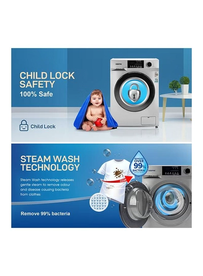 GEEPAS 10 KG Front Load Fully Automatic Washing Machine| Equipped With 15 Programs Including Quick Wash, Steam Wash, Cotton, Child Lock| 69L Drum Capacity 10 kg 2000 W 10 kg 2000 W GWMF10140SRM Silver/Black-3