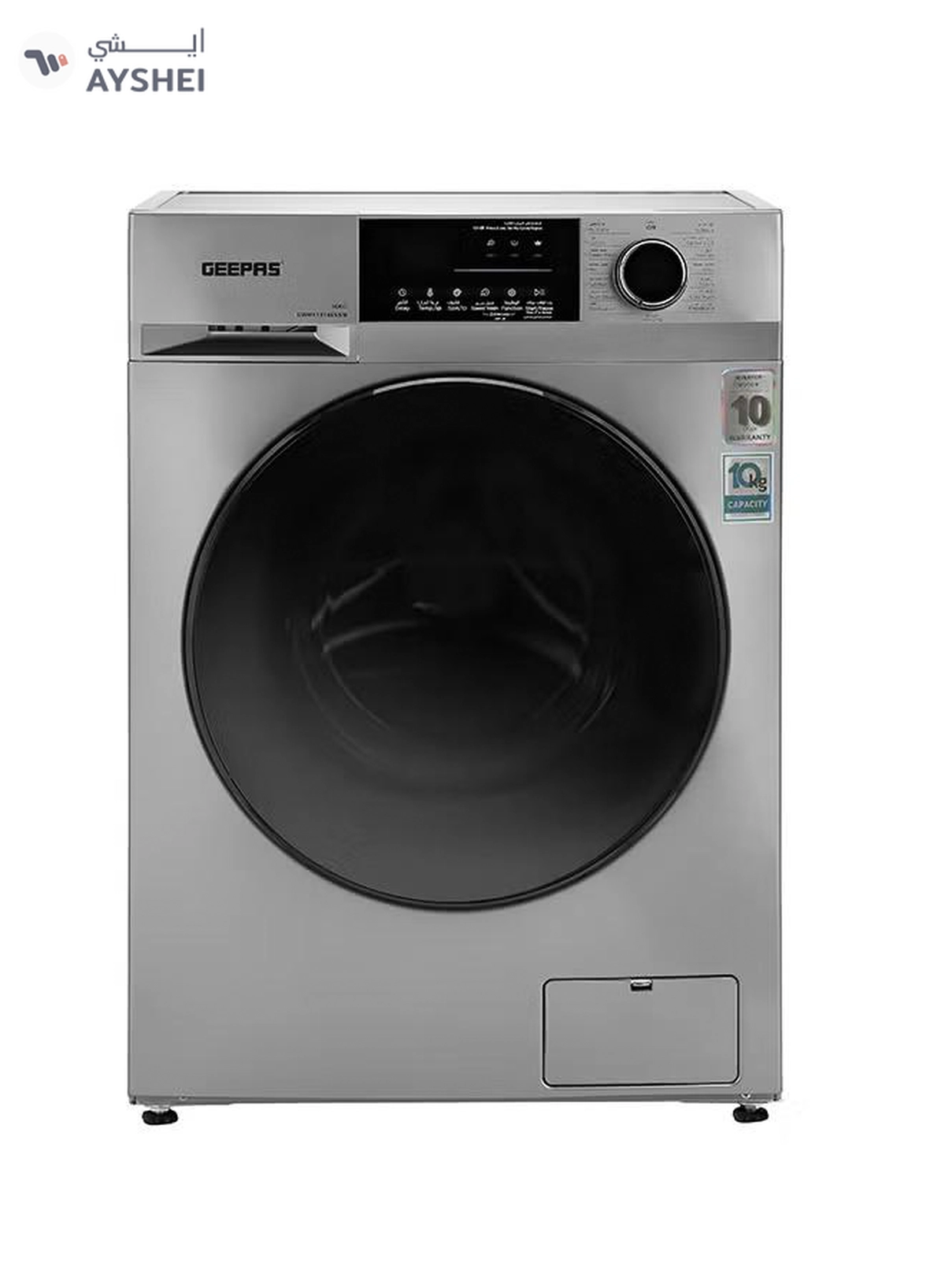GEEPAS 10 KG Front Load Fully Automatic Washing Machine| Equipped With 15 Programs Including Quick Wash, Steam Wash, Cotton, Child Lock| 69L Drum Capacity 10 kg 2000 W 10 kg 2000 W GWMF10140SRM Silver/Black-1-1
