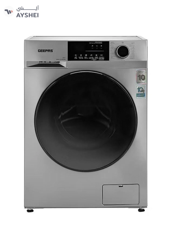 GEEPAS 10 KG Front Load Fully Automatic Washing Machine| Equipped With 15 Programs Including Quick Wash, Steam Wash, Cotton, Child Lock| 69L Drum Capacity 10 kg 2000 W 10 kg 2000 W GWMF10140SRM Silver/Black