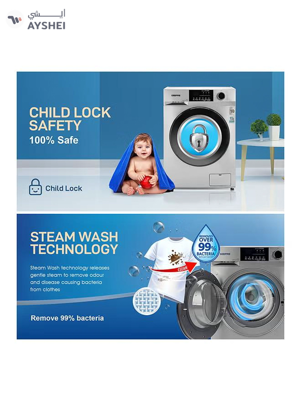 GEEPAS 10 KG Front Load Fully Automatic Washing Machine| Equipped With 15 Programs Including Quick Wash, Steam Wash, Cotton, Child Lock| 69L Drum Capacity 10 kg 2000 W 10 kg 2000 W GWMF10140SRM Silver/Black-3-3