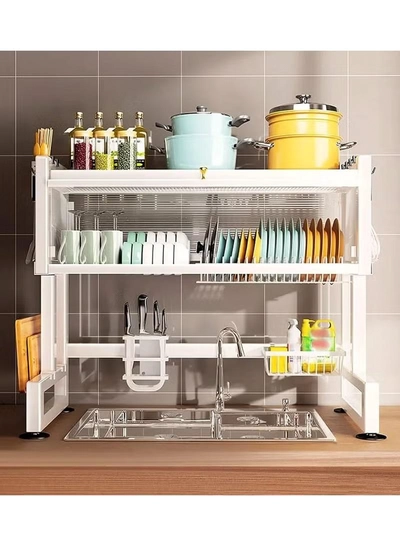 DubaiGallery Metal Dish Cabinet Rack Dustproof Sink Rack With Cabinet Door Multi-functional Plate Drying Storage Kitchen Organizer-2