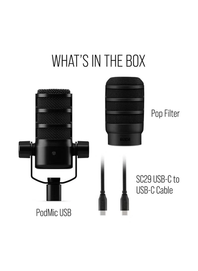 RODE Versatile Dynamic Broadcast Microphone With And Content Creation PODMICUSB BLACK-1