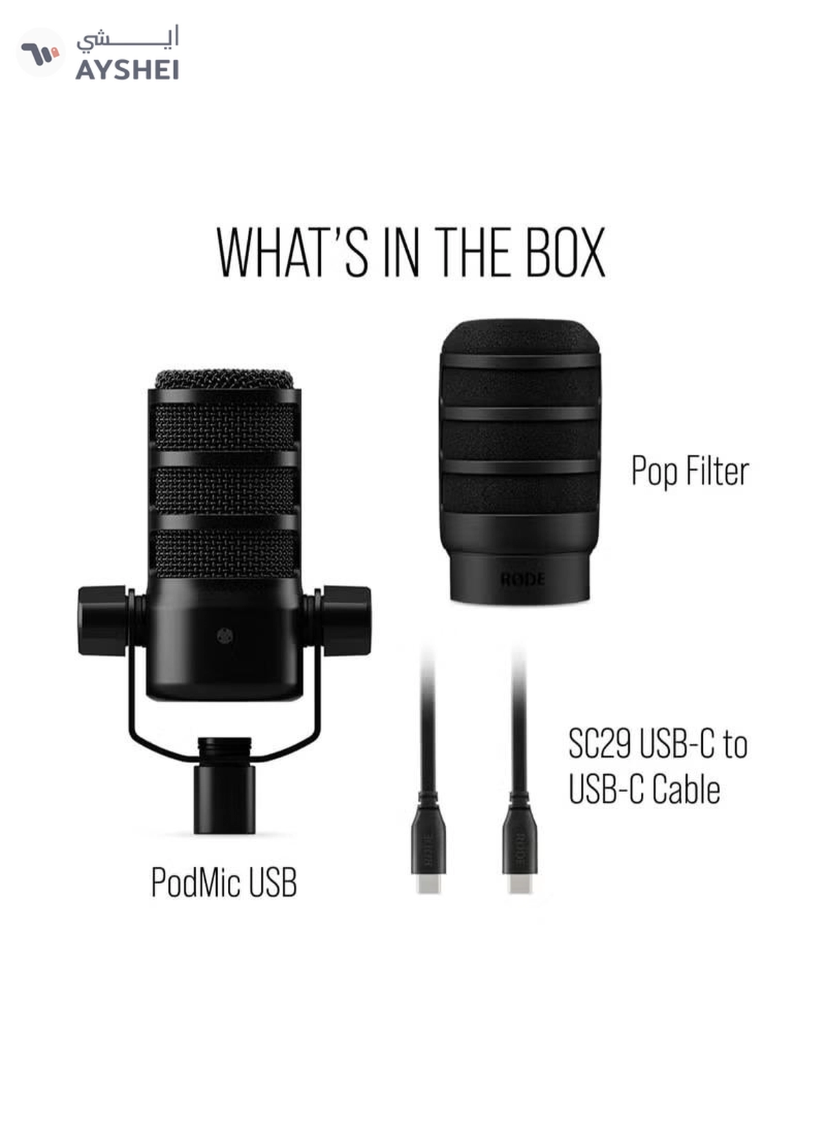 RODE Versatile Dynamic Broadcast Microphone With And Content Creation PODMICUSB BLACK-1-1