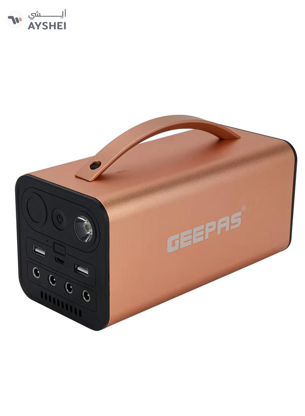 Geepas Rechargeable Power Station With 7500 mAh Rechargeable Lithium Battery, 2X5V 2A USB, 1 X Type C1 Mobile Charging Port, 15V 10W Solar Panel, Spotlight LED, Aluminum Alloy Body, Digital Display