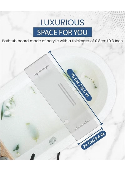 Eworld Elegant Clear Bathtub Tray with Handles, Length Bath Caddy for All Tubs-2