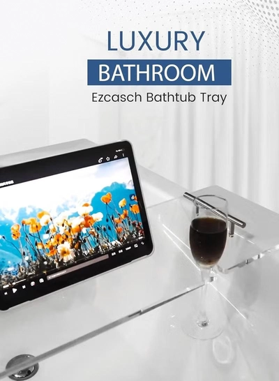 Eworld Elegant Clear Bathtub Tray with Handles, Length Bath Caddy for All Tubs-3