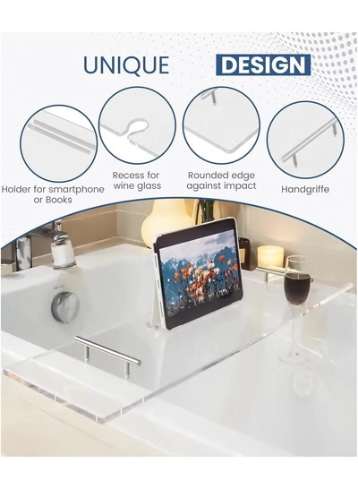 Eworld Elegant Clear Bathtub Tray with Handles, Length Bath Caddy for All Tubs-4
