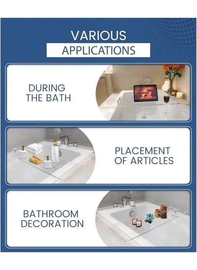 Eworld Elegant Clear Bathtub Tray with Handles, Length Bath Caddy for All Tubs-5