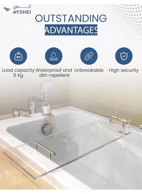 Eworld Elegant Clear Bathtub Tray with Handles, Length Bath Caddy for All Tubs