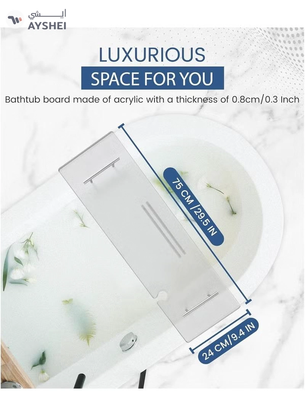Eworld Elegant Clear Bathtub Tray with Handles, Length Bath Caddy for All Tubs