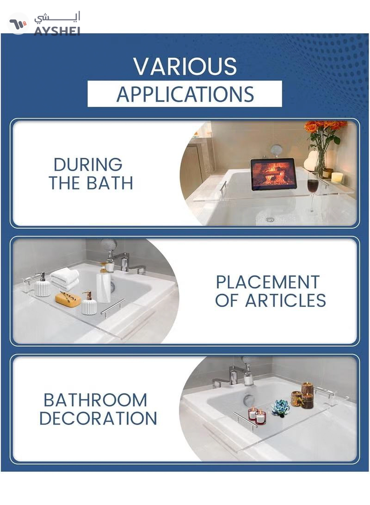 Eworld Elegant Clear Bathtub Tray with Handles, Length Bath Caddy for All Tubs-5-5