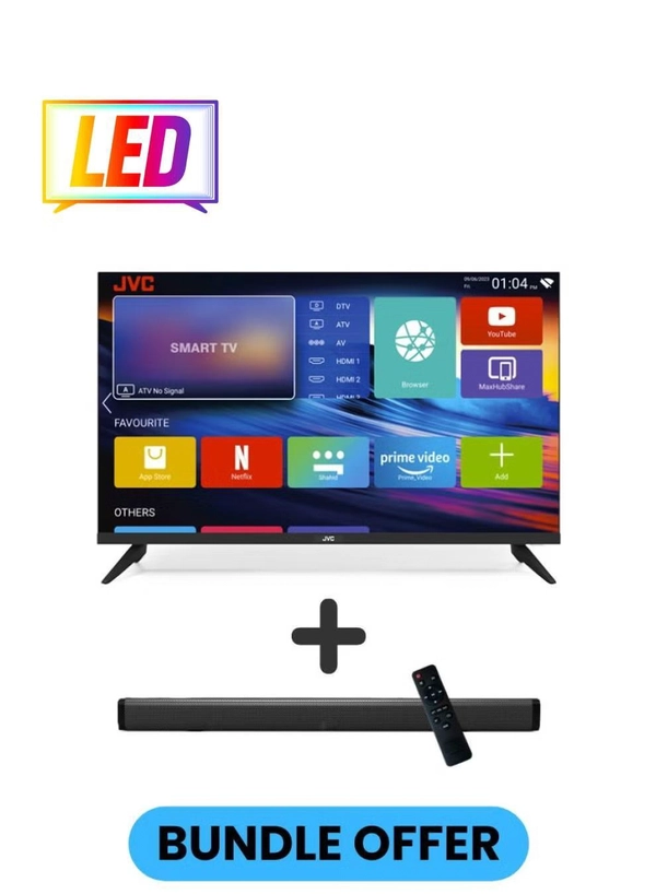 JVC 40 Inch Edgeless Full HD LED Android Smart TV with Dolby Audio + SOUNDBAR Black Bundle
