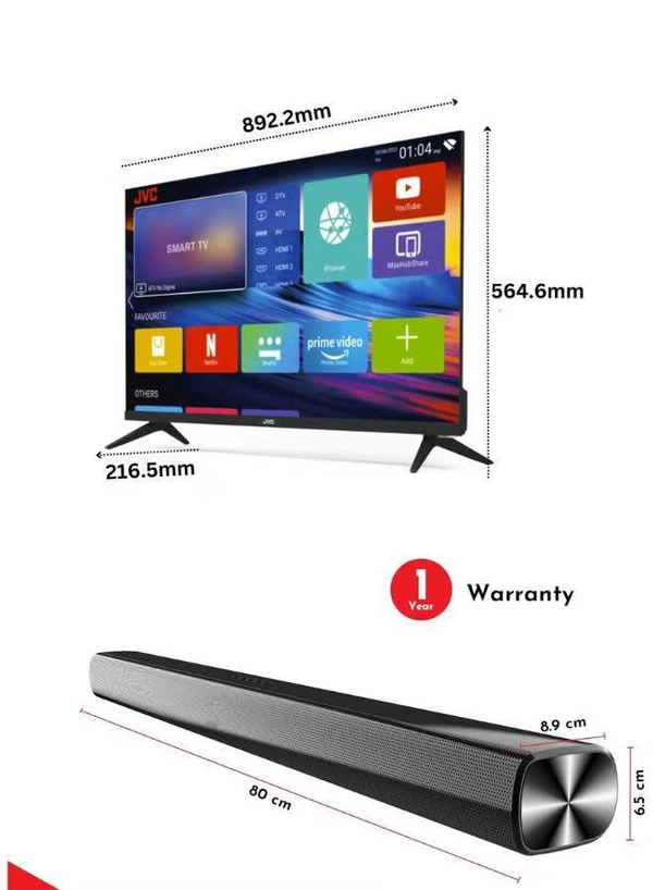 JVC 40 Inch Edgeless Full HD LED Android Smart TV with Dolby Audio + SOUNDBAR Black Bundle