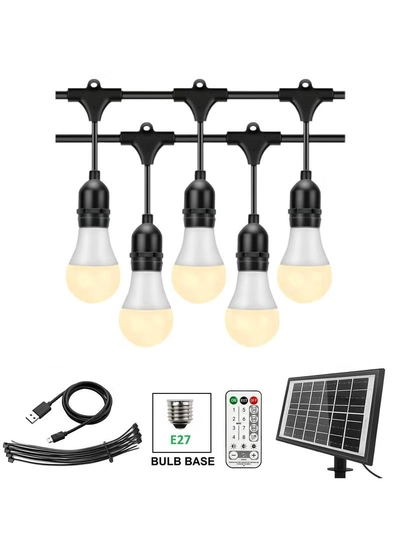 Yuwell Outdoor Waterproof IP65 Led String Lights E27 Holder 10 Meter Bulb Holder Wire With 20 Bulbs 9W Warm White With EU Plug Solar Bulb Holder For Ramadan Decoration Lights And Outdoor Decoration Light Hanging Light 6000mAh & USB-C, String Lights With Remote Control And 8 Modes Ramadan Light With Cable Ties-1
