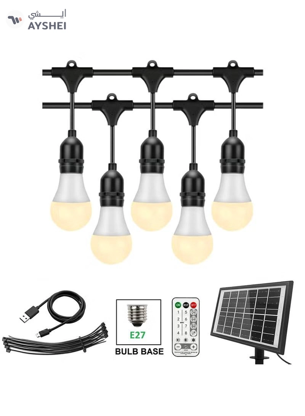 Yuwell Outdoor Waterproof IP65 Led String Lights E27 Holder 10 Meter Bulb Holder Wire With 20 Bulbs 9W Warm White With EU Plug Solar Bulb Holder For Ramadan Decoration Lights And Outdoor Decoration Light Hanging Light 6000mAh & USB-C, String Lights With Remote Control And 8 Modes Ramadan Light With Cable Ties