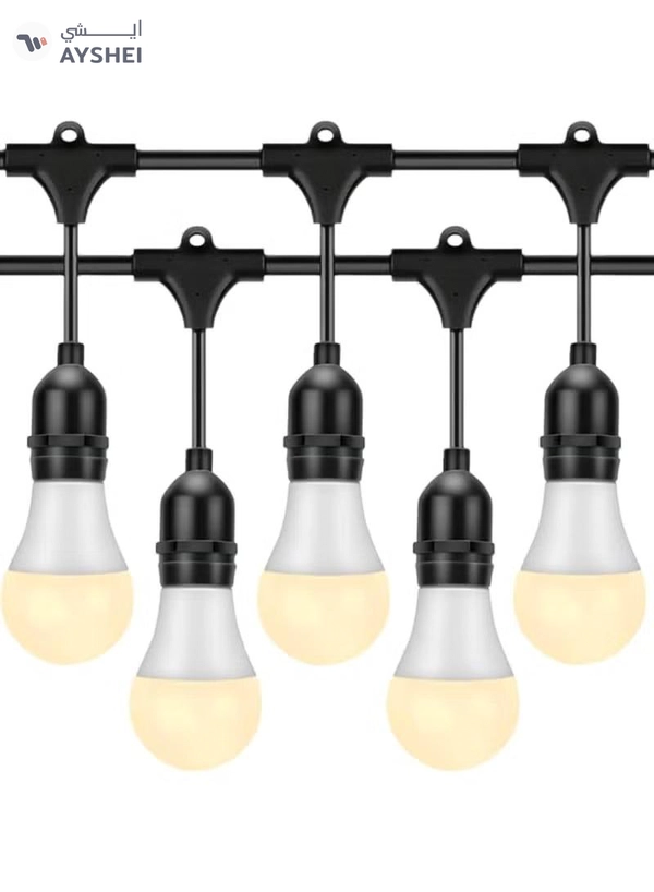 Yuwell Outdoor Waterproof IP65 Led String Lights E27 Holder 10 Meter Bulb Holder Wire With 20 Bulbs 9W Warm White With EU Plug Solar Bulb Holder For Ramadan Decoration Lights And Outdoor Decoration Light Hanging Light 6000mAh & USB-C, String Lights With Remote Control And 8 Modes Ramadan Light With Cable Ties