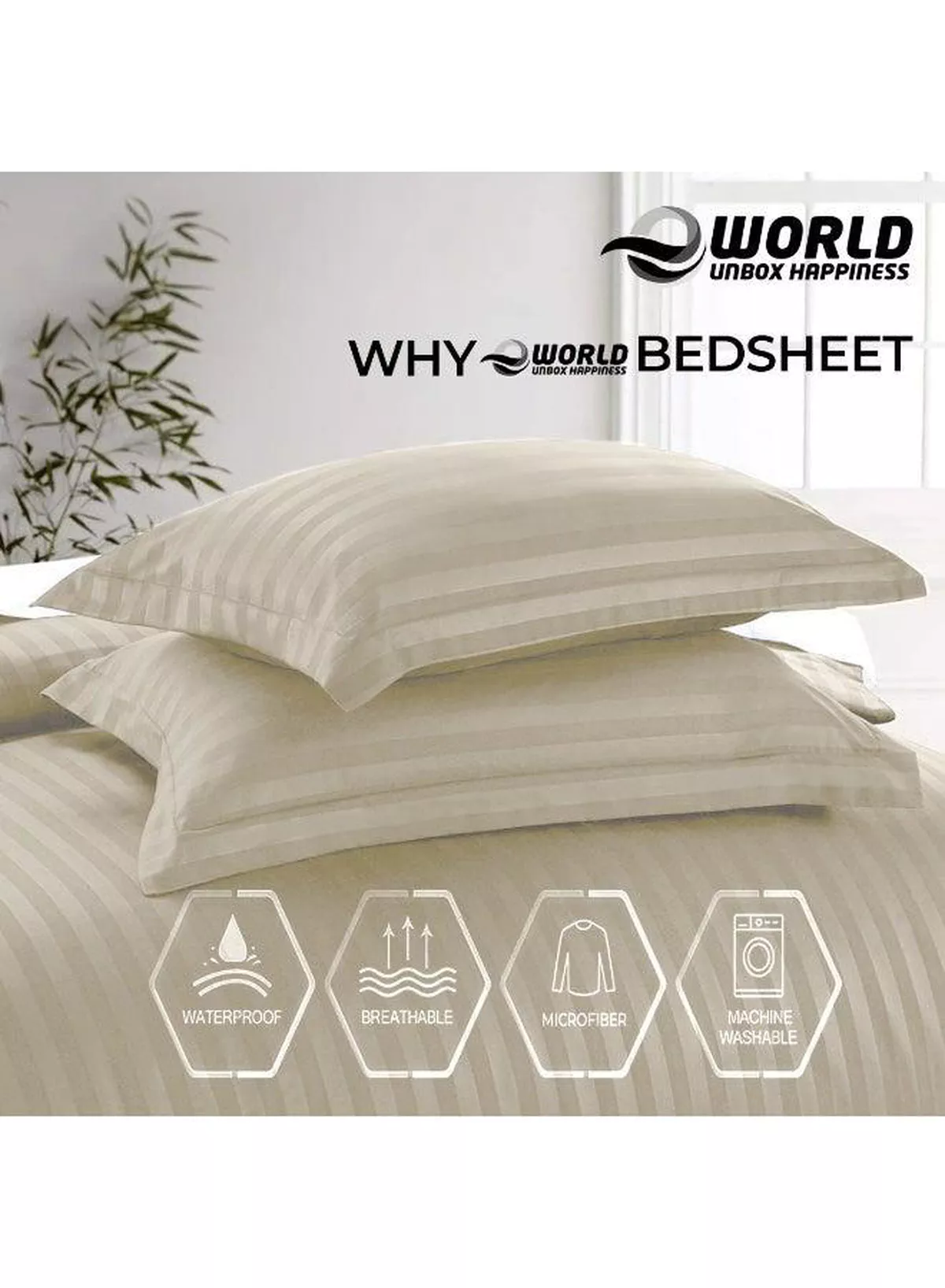 4-Piece Luxury Super King Cream Striped Bedding Set (Flat Sheet 260×240 cm, Fitted Sheet 200×200+30 cm, 2 Pillowcases 50×75 cm) – Premium Microfiber, Hotel-Style Comfort-2-2
