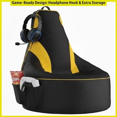 Premium Filled Gaming Bean Bag Chair – High-Back Quilted Seat, Side Pockets, Headphone Hanger & Water-Repellent Fabric – Ergonomic Support for Gaming, Lounge & Movie Nights-2