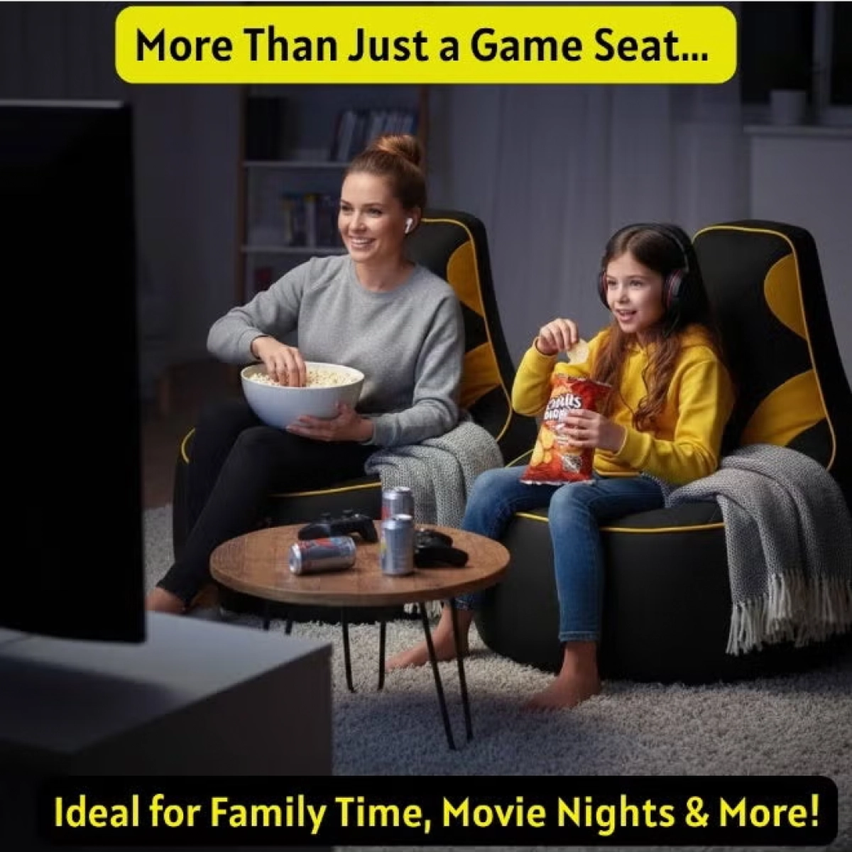 Premium Filled Gaming Bean Bag Chair – High-Back Quilted Seat, Side Pockets, Headphone Hanger & Water-Repellent Fabric – Ergonomic Support for Gaming, Lounge & Movie Nights-4-4